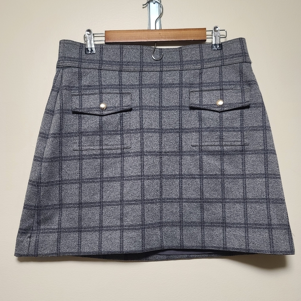 LOFT Petites Gray Plaid Mini Skirt LP Office Siren Preppy Y2K